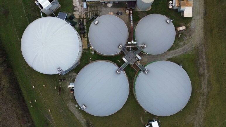 Dome-roofed anaerobic digesters at a ReTap plant